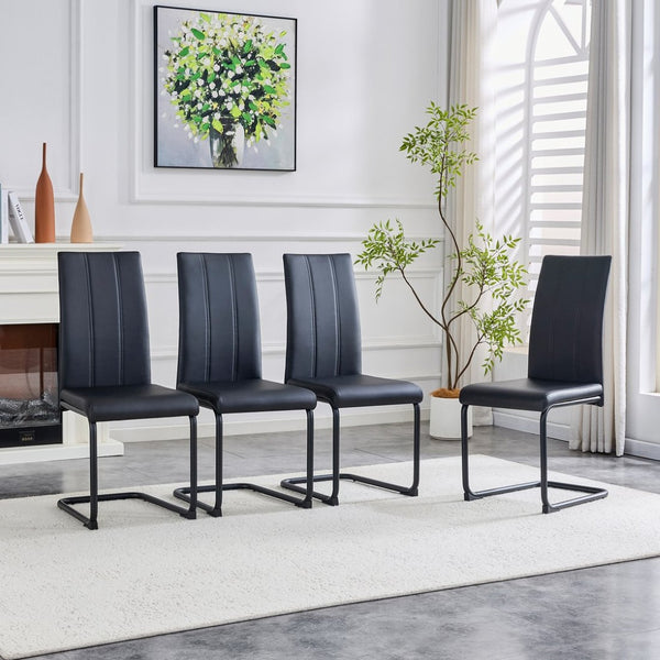English Elm 4-pack Pu High-back Dining Chairs with Powder-coated Metal Legs for Modern Kitchens Black W3875P372885