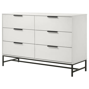 English Elm Taraval White 6-Drawer Dresser with Slim Black Pulls, Minimal Melamine Finish, Spacious Smooth Storage B062P375536