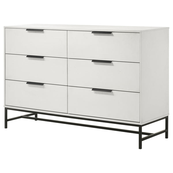 English Elm Taraval White 6-Drawer Dresser with Slim Black Pulls, Minimal Melamine Finish, Spacious Smooth Storage B062P375536