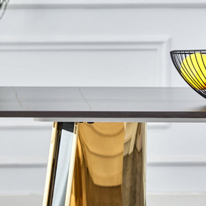 English Elm 63"x31.5x30" Marble Slab Rectangular Dining Table with Sculptural Butterfly Stainless Legs Black,Gold W1151S04617