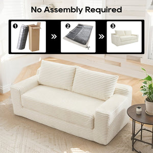 English Elm Loveseat Convertible Corduroy Sofa Bed with Memory Foam Steel Frame for Small Spaces Beige W2959P425088