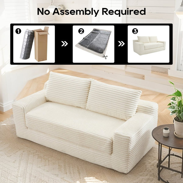 English Elm Loveseat Convertible Corduroy Sofa Bed with Memory Foam Steel Frame for Small Spaces Beige W2959P425088