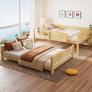 English Elm Queen Over Solid Pine Bunk Bed with Built in Shelves and Tray for Guest Rooms Natural W5305S00009