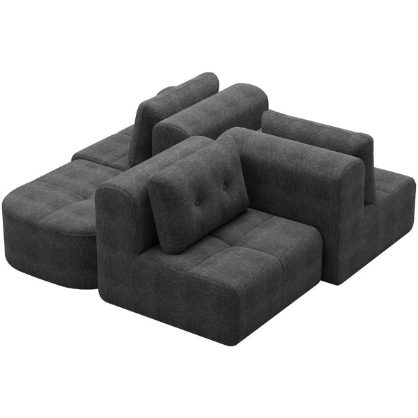 English Elm Modular Sectional Sofa with Chaise Full Foam Build Woven Fabric for Living Room Dark Grey W2379S00007