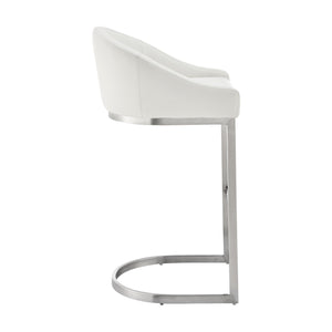 English Elm Zevrin Brushed Stainless Steel Bar Stool with White Faux Leather, Cantilever Base, 400lb Capacity B2736P354389