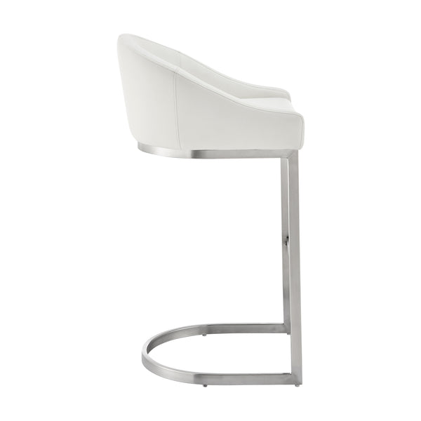English Elm Zevrin Brushed Stainless Steel Bar Stool with White Faux Leather, Cantilever Base, 400lb Capacity B2736P354389