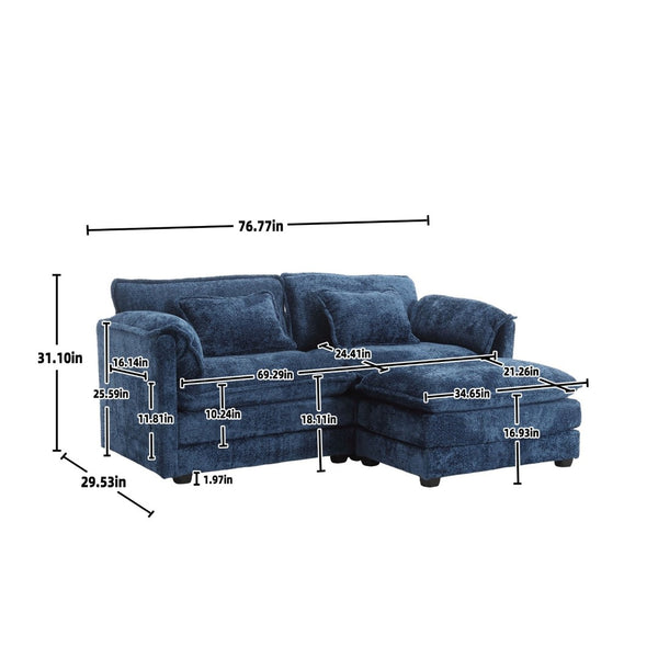 English Elm United Cozy Chenille Oversized Double Sofa With Removable Armrests & Footstool, Stylish Storage Pockets W1568S00127-GIGA