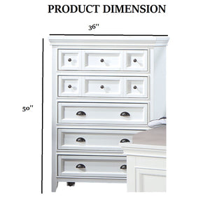 English Elm Transitional Solid Wood Chest with Five Smooth Glide Drawers, Felt-Lined Top, Timeless Design White 39 L x 21 W x 56 H B2741P369372