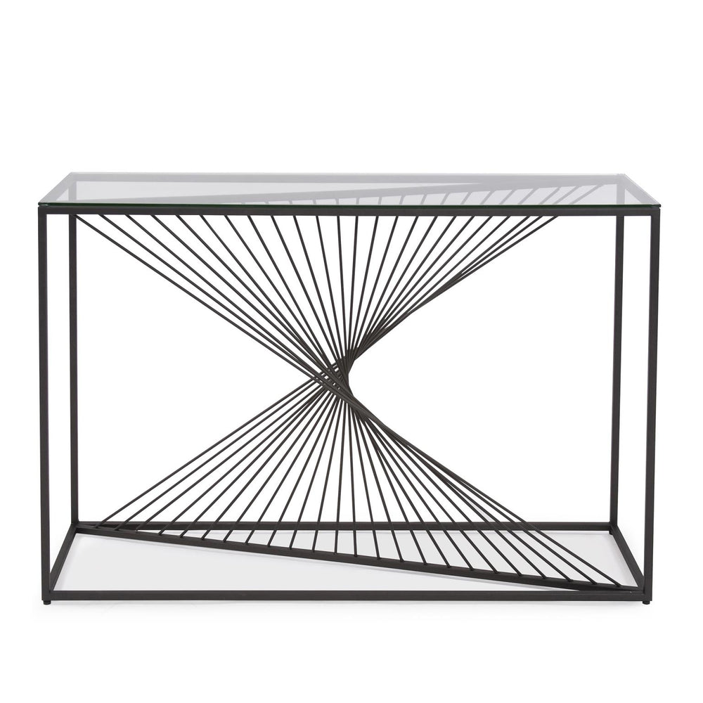 Howard Elliott Optical Twist Console Table - Modern Glass Top With Unique Iron Frame For Stylish Home Décor Gray Iron 19153-howard-elliott