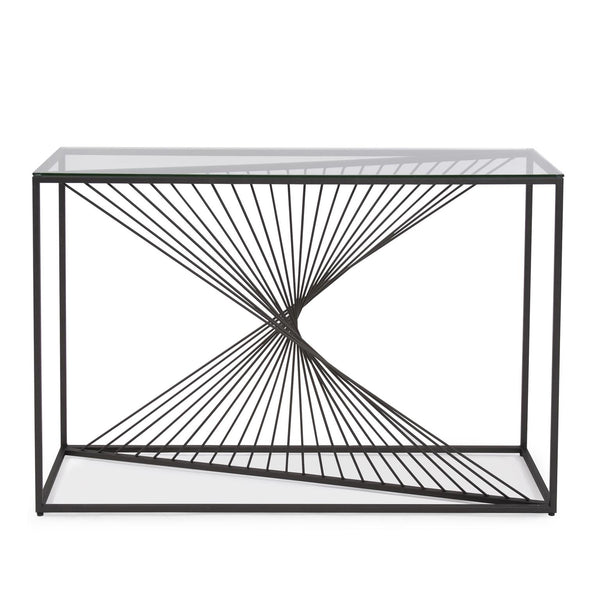 Howard Elliott Optical Twist Console Table - Modern Glass Top With Unique Iron Frame For Stylish Home Décor Gray Iron 19153-howard-elliott