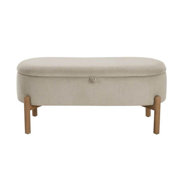 English Elm Storage Bench Corduroy Upholstered Lift Top Seat with Wood Legs Mid Century Bedroom Taupe B011P298252