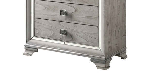 English Elm Contemporary Light Gray Brown 5-Drawer Chest with Mirrored Accents, Faux Crystal Pulls, Glam Bedroom Storage B011P215612