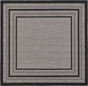 Unique Loom Outdoor Border Multi Border Machine Made Border Rug Gray, Black/Gray/Silver 6' 0" x 6' 0"