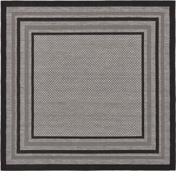 Unique Loom Outdoor Border Multi Border Machine Made Border Rug Gray, Black/Gray/Silver 6' 0" x 6' 0"