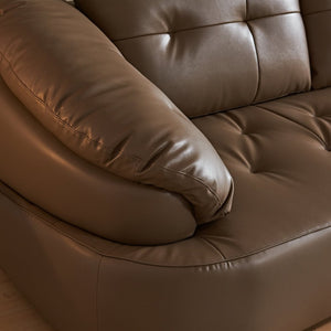 English Elm Modern Elliptical Three Seat Sofa Genuine Cowhide Leather Solid Wood Frame Living Room Brown W1765S00136