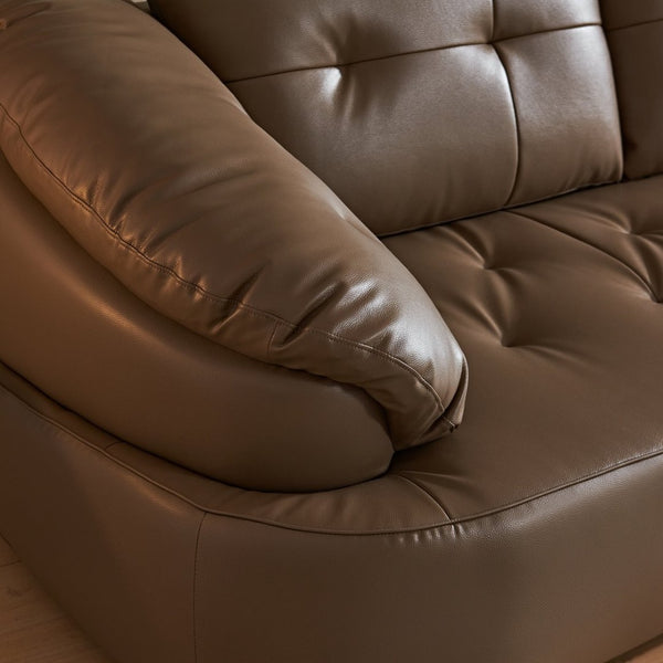 English Elm Modern Elliptical Three Seat Sofa Genuine Cowhide Leather Solid Wood Frame Living Room Brown W1765S00136