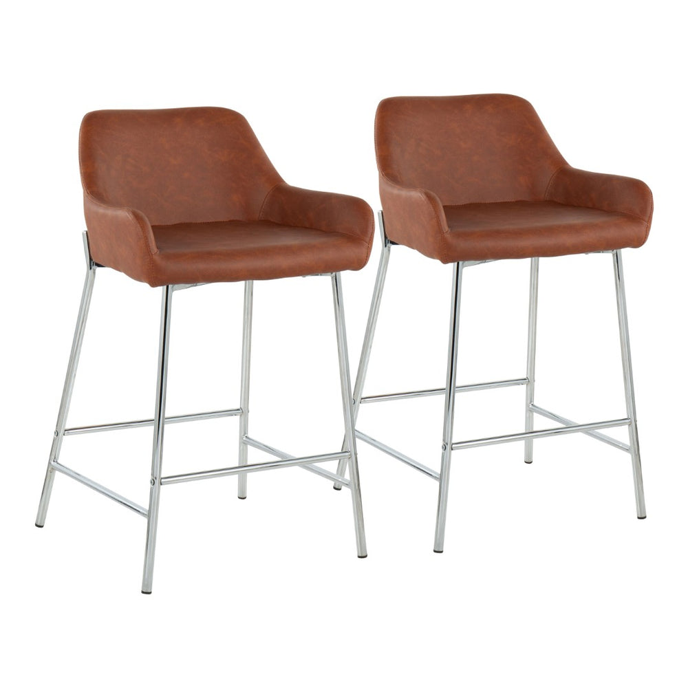 English Elm Contemporary Gold Metal and Cream Upholstered Counter Stools for Kitchen Islands Set B202S00050