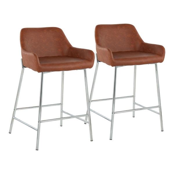 English Elm Contemporary Gold Metal and Cream Upholstered Counter Stools for Kitchen Islands Set B202S00050