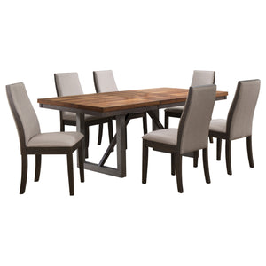 English Elm Holloway Natural Walnut 7-Piece Dining Set with Taupe Upholstery, Trestle Base, Contemporary Charm B062S01018