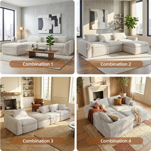 English Elm 108-inch Corduroy Sectional Sofa with Cloud Cushions for Relaxed Living Room Lounging W5105S00002