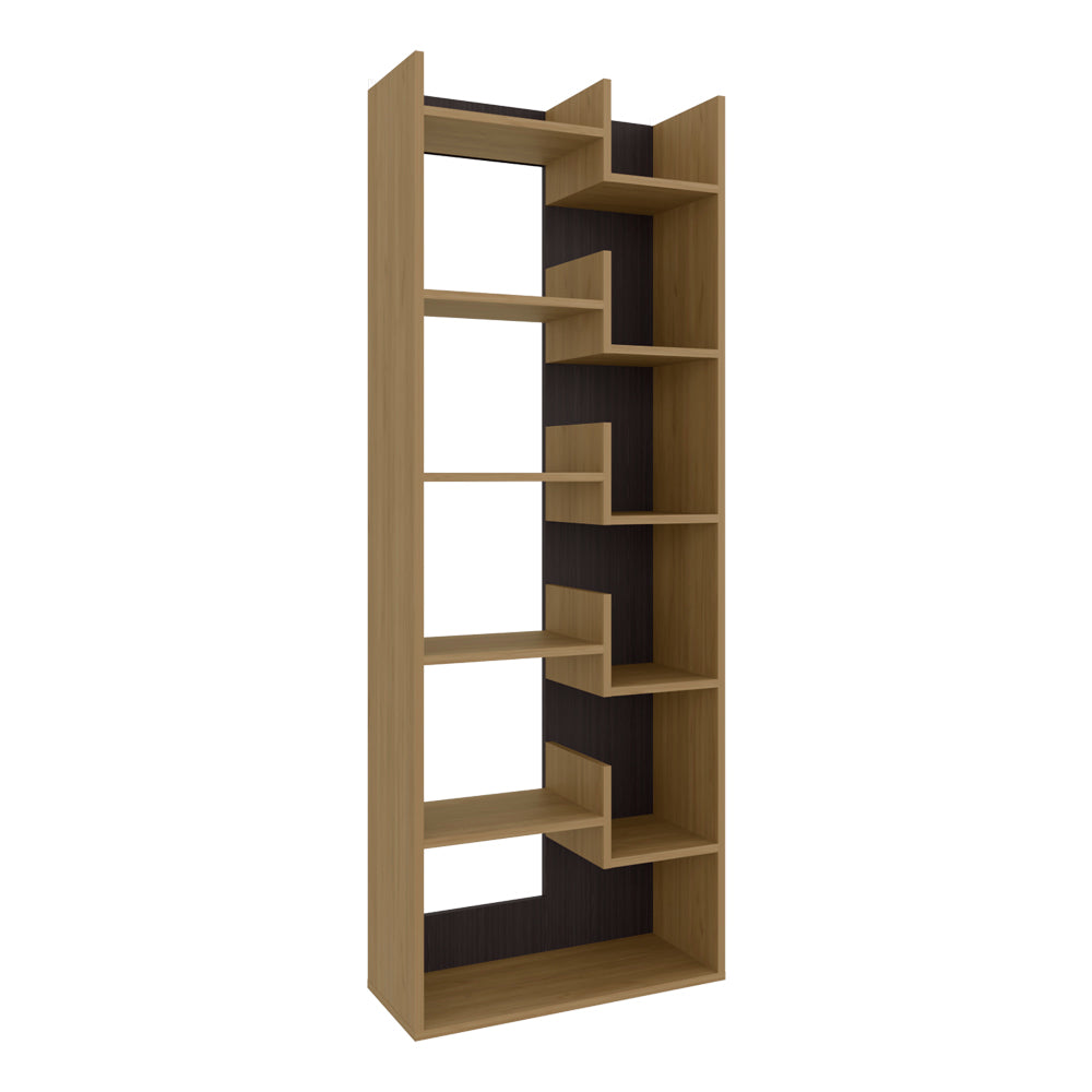 English Elm Magnolia Modern Geometric Bookcase – Macadamia/Black Engineered Wood, Space-Saving Shelf Divider B092P309163