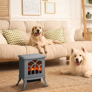 English Elm HOMCOM Freestanding Electric Fireplace Stove with Realistic Flame, 750/1500W Heat, Safety Features Gray W2225P229239