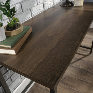 English Elm L-Shaped Desk: Stylish Brown Finish With Adjustable Shelves And Hidden Compartments For Versatility B356P367890