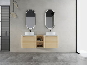 English Elm 60'' Wall-Mounted Bathroom Vanity With Ceramic Sink & Soft-Close Cabinet, Modern Storage Solution W999S00471