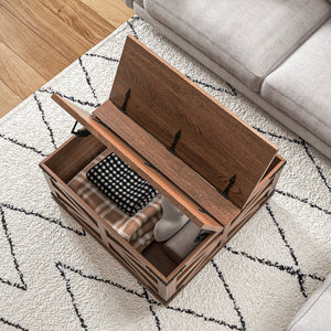 English Elm HOMCOM Farmhouse Coffee Table with Flip Lift Top and Hidden Storage, Square Center Table, Rustic Charm Brown W2225P217458