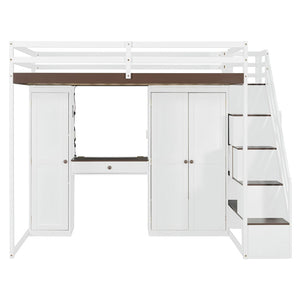 English Elm Full Size Teen Loft Bed with Wardrobe Staircase Storage Dressing Table and Led Lights LT000276AAP