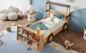 English Elm Twin Pine Treehouse Floor Bed with Padded Rails and Cabin Roofline for Kids W1580S00472