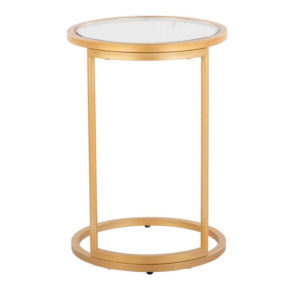 English Elm Round Zenn End Table - Elegant Gold Metal Frame With Clear Glass Top, Perfect For Modern Spaces B202P223394-GIGA