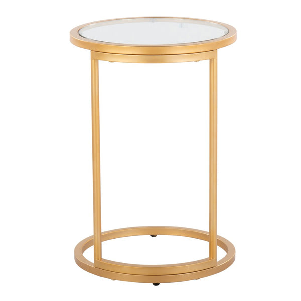 English Elm Round Zenn End Table - Elegant Gold Metal Frame With Clear Glass Top, Perfect For Modern Spaces B202P223394-GIGA