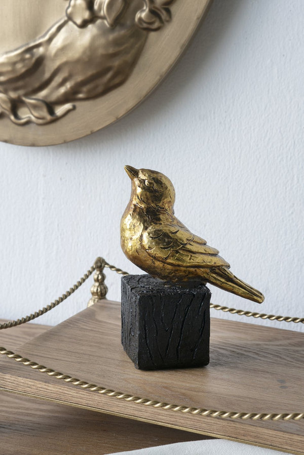 English Elm 4.5X2.5X6" Elegant Gold Resin Songbird Sculpture On Black Faux Branch For Modern Home Décor W2078P406938