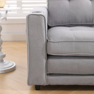 English Elm {VIDEO 3-in-1 Upholstered Futon Sofa Bed Convertible Loveseat with Tufted Back, Cup Holders & Side Pockets Light Gray W2325P183182