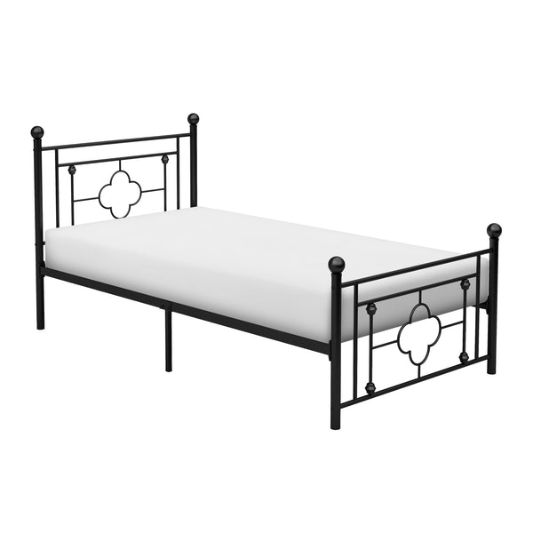 English Elm 1pc Twin Morris Platform Bed with Ball Finials Quatrefoil Metal Frame Modern-Traditional Appeal Black 42.5 L x 21.5 W x 5 H B011P207844