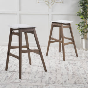 English Elm Christopher Knight Home® - Bar Stool Set Of 2 - Mid-Century Modern Light Beige Fabric With Walnut Legs For Kitchen & Home Bar 58922.00WNT