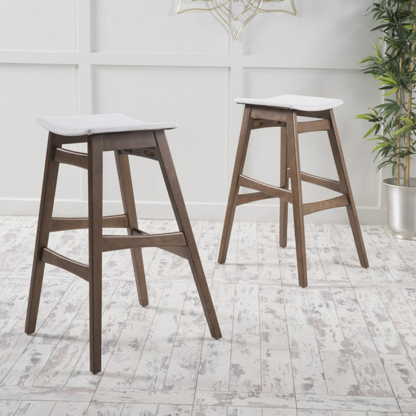 English Elm Christopher Knight Home® - Bar Stool Set Of 2 - Mid-Century Modern Light Beige Fabric With Walnut Legs For Kitchen & Home Bar 58922.00WNT