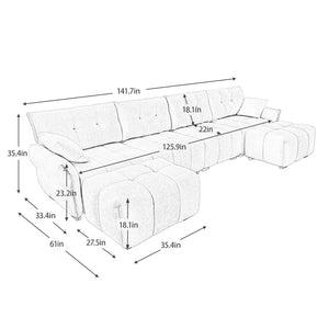 English Elm 4-seater Chenille Sofa Set with Ottomans Solid Wood Frame Tufted Living Room White W714S01658
