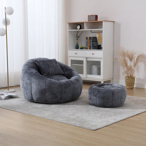 English Elm UNITED Cloud-Luxe Chenille Memory Foam Bean Bag Chair with Ottoman and Pillow for Ultimate Comfort Gray W1568P361697