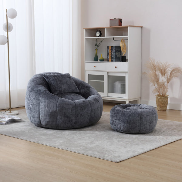 English Elm UNITED Cloud-Luxe Chenille Memory Foam Bean Bag Chair with Ottoman and Pillow for Ultimate Comfort Gray W1568P361697