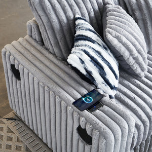 English Elm 61.42Inch Square Arm Loveseat With Ottoman Upholstered Velvet, Bluetooth Speaker, Wireless Charger, USB Ports, Cup Holder, Cozy Channeling Design LIGHT GREY W579S00020