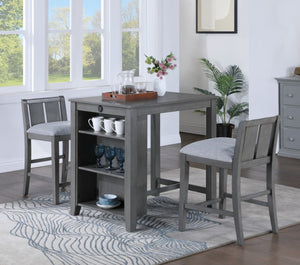 English Elm Gregorio 3 Piece Counter Dining Set with Usb Ports Open Shelf and Upholstered Seating Gray B2749S00334