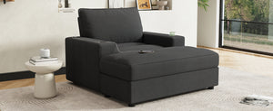English Elm Christopher Knight Home® - 42.8" Oversized Chaise Lounge with Storage Ottoman, Corduroy Upholstery, USB Port & Cup Holders for Cozy Living Space Grey N765P350851G