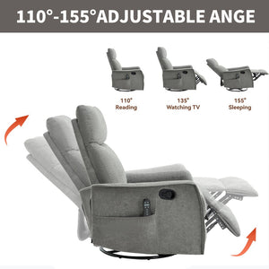 English Elm Heat Massage Rocker Swivel Recliner Fabric Chair with Lumbar Therapy for Living Room Grey W1803P362293