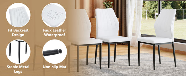 English Elm Set of 4 Brown Shell-Pattern Dining Chairs with Ergonomic Tech Fabric, Sturdy Metal Legs, 37" White+Black W1151P359597