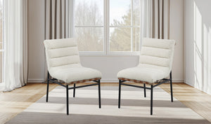 English Elm Liana Boucle Upholstered Dining Chairs Set of 2 with Cognac Leather Accents Iron Legs White B2749P413191
