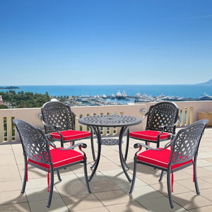 English Elm 5-Piece Cast Aluminum Patio Furniture Set With Red Cushions - Stylish, Durable & Space-Saving Design P2 W1710S00046-GIGA