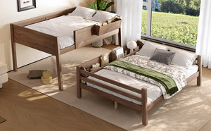 English Elm Full Pine Bunk Bed with Integrated Bookshelves Guardrails and Detachable Frame Wood W5316S00013