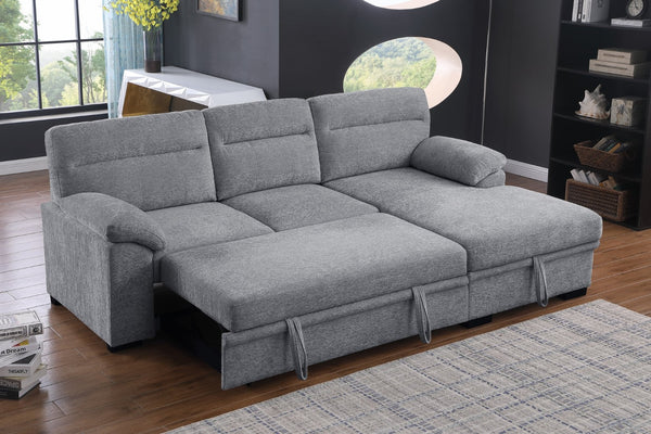 English Elm Kipling Chenille Sleeper Sectional with Storage Chaise and Built-in Usb Charging Light Gray B061S00832